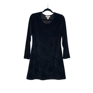 LIEBE Women's Black Floral Whimsigoth A-Line Minimalist Knee Length Dress Large